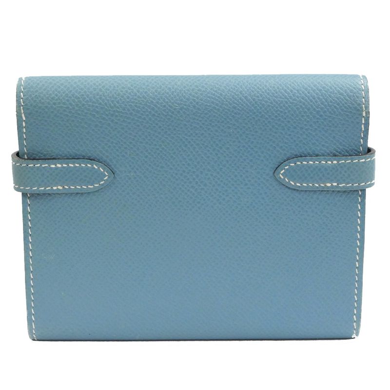 Hermes Kelly Wallet Compact Tri-fold Wallet Blue Jean Silver Hardware