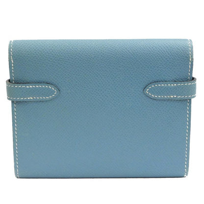 Hermes Kelly Wallet Compact Tri-fold Wallet Blue Jean Silver Hardware