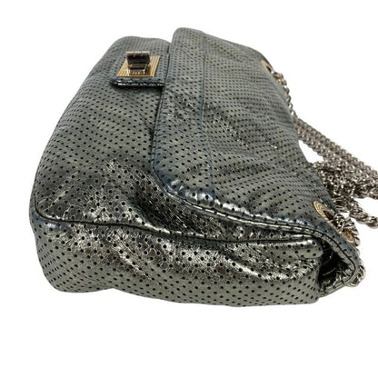 Chanel Shoulder Bag 255hardware Leather Metallic Grayish