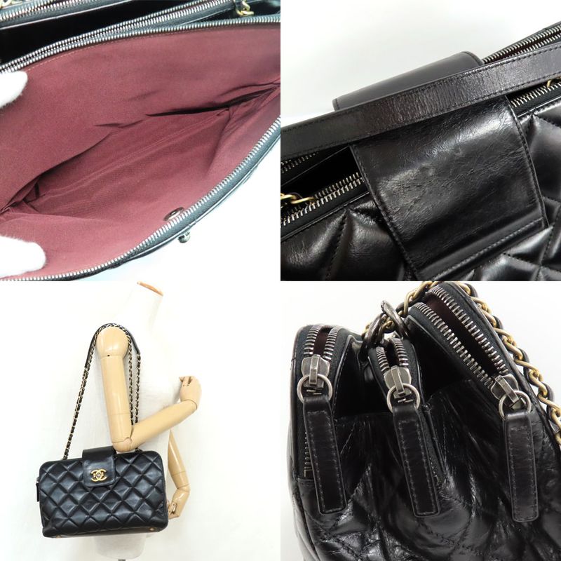 Chanel Matelasse Chain Shoulder Bag Bow-ring Black Antique Hardware No