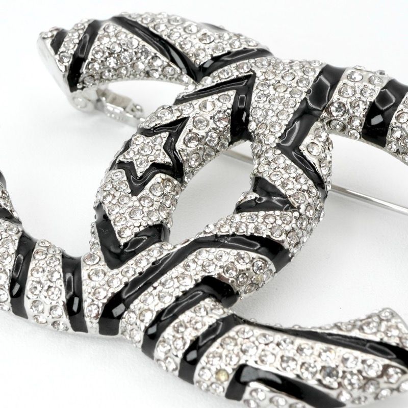 Chanel Brooch Corsage Silver Coco Mark Star Rhinestone