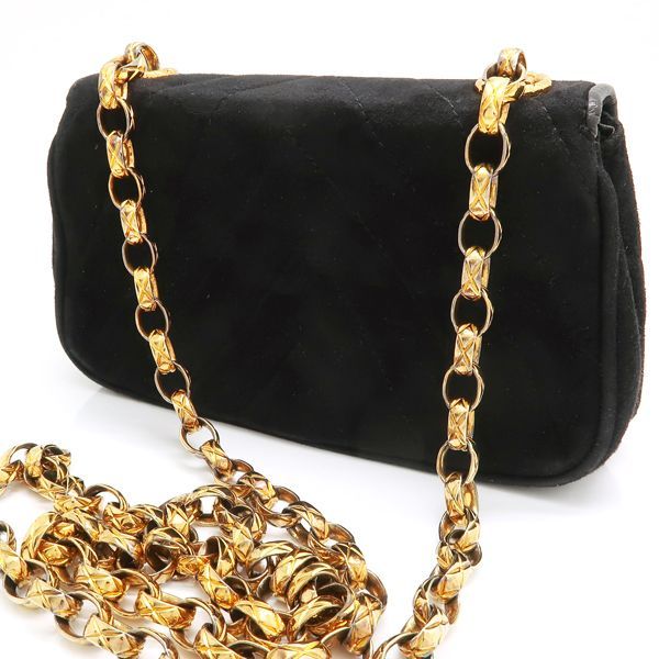 Chanel Chain Shoulder Gripoix 1993? Suede Black Chevron Chanel