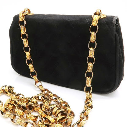 Chanel Chain Shoulder Gripoix 1993? Suede Black Chevron Chanel