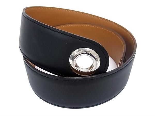 Hermes Leather Silver Hardware Scarf Belt Size M □J Engraved Ladies