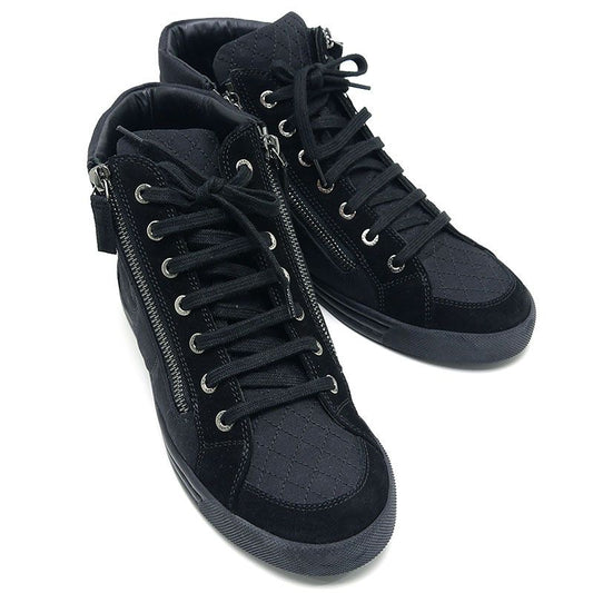 Chanel High Cut Sneakers 38 Canvas And Suede Black