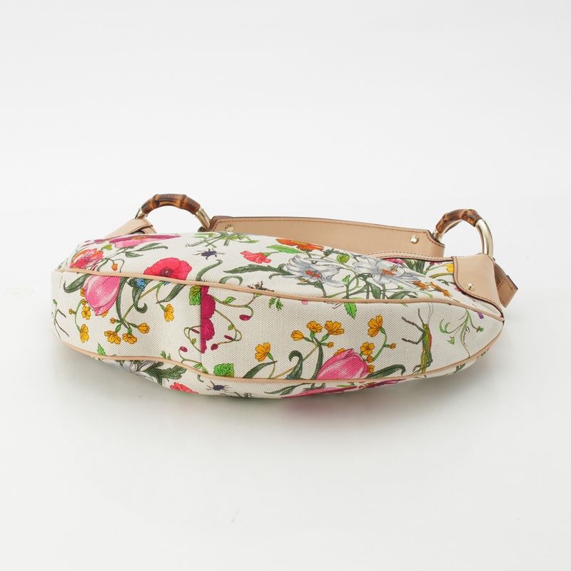 Gucci Floral Bamboo Semi One Shoulder Handbag Multicolor
