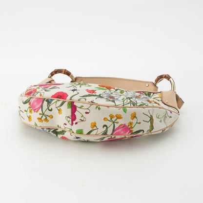 Gucci Floral Bamboo Semi One Shoulder Handbag Multicolor