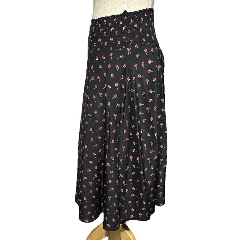 Prada 17ss Rose Print Gathered Flare Skirt P159nr 36(about S) Black×pink