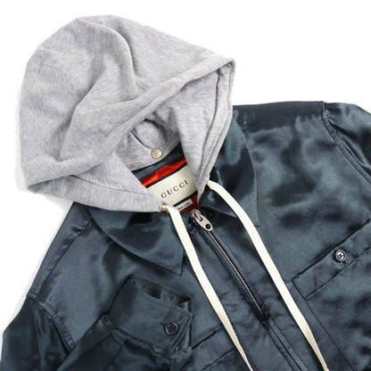 Gucci 604112 World WIDE Logo Patch Hooded Cotton Filled Zip-up Shirt Jacket
