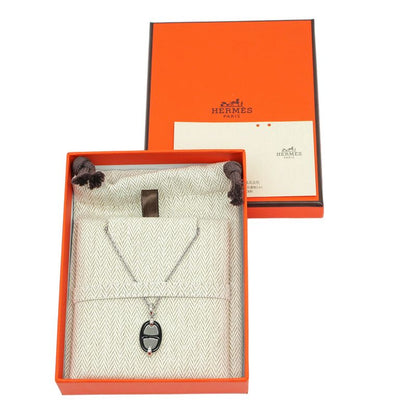 Hermes Necklace Mini Maillon PM Black Silver-color- Chaine D'ancre