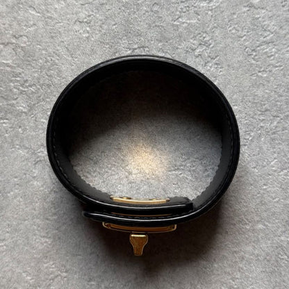 Prada Saffiano Leather Logo Belt Bracelet Turnlock Black Gold Women's Size S