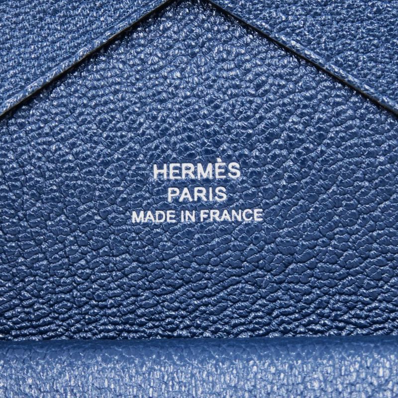 Hermes Calvi Duo Chevre Deep Blue Engraved B 0850 Blue Card Case Hermes