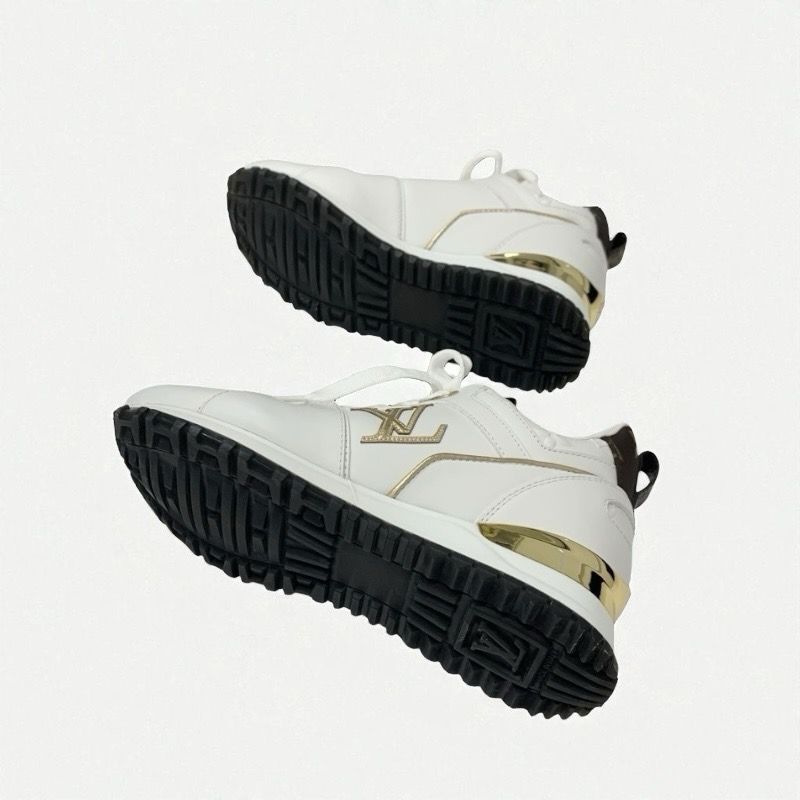 Louis Vuitton Run Away Line Monogram Sneakers Shoes Leather White Gold Brown