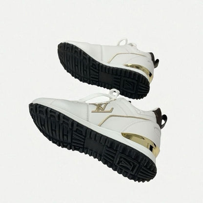 Louis Vuitton Run Away Line Monogram Sneakers Shoes Leather White Gold Brown
