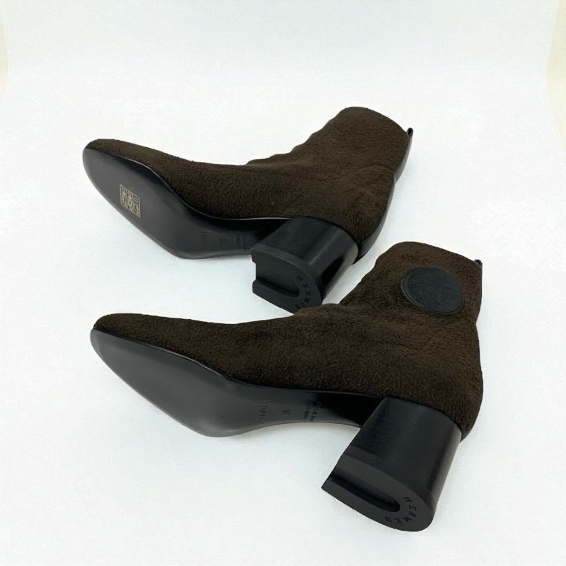 Hermes Volver Boots Short Shoes Fabric Leather Khaki Exlibris Knit