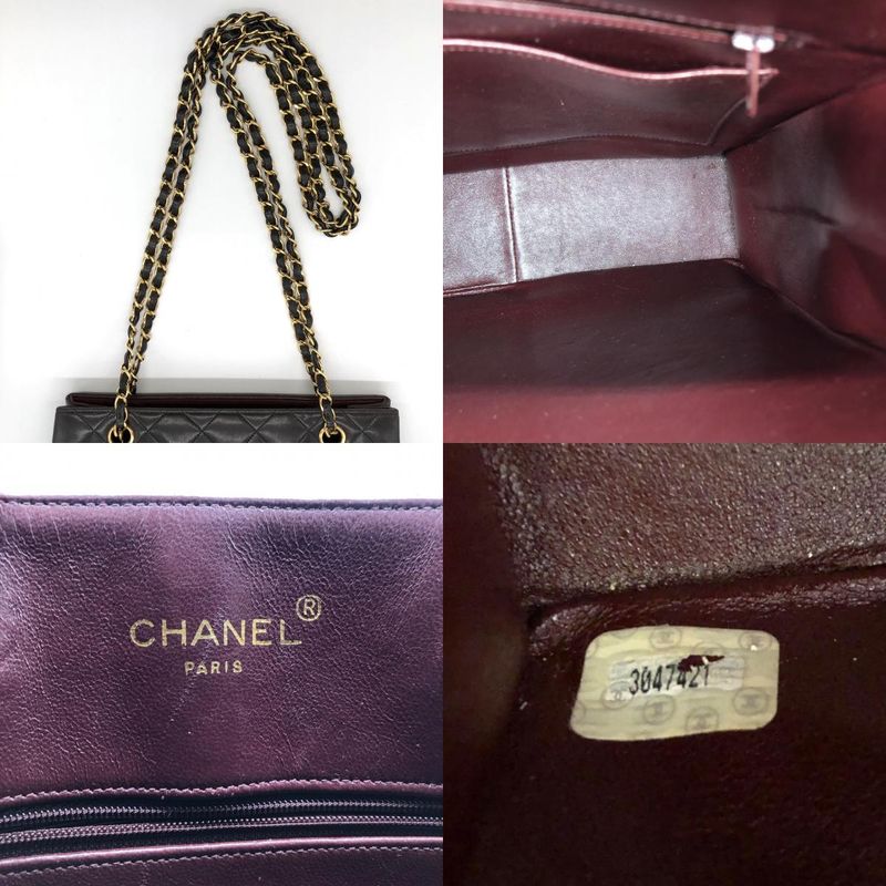 Chanel Matelasse Chain Shoulder Bag Tote Bag Coco Mark Vintage Lambskin Black