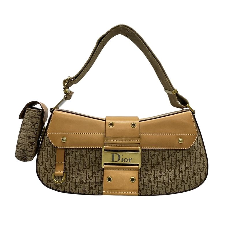 Dior/christian Dior Handbag Street Chic Dark Brown And Beige Leather