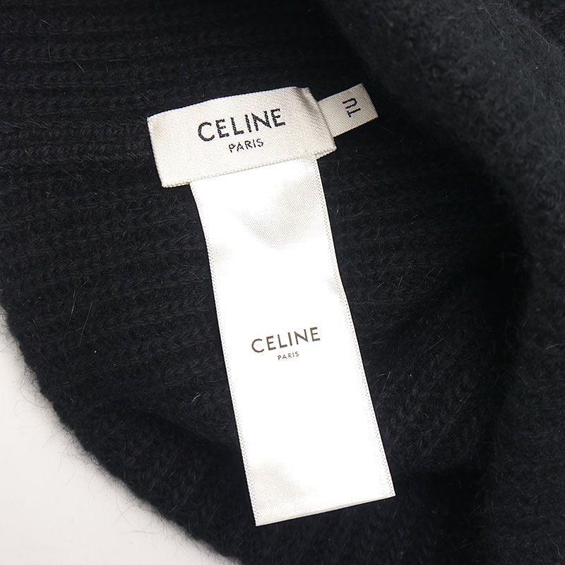 Celine Knit Cap Beanie Wool Angora Black Logo