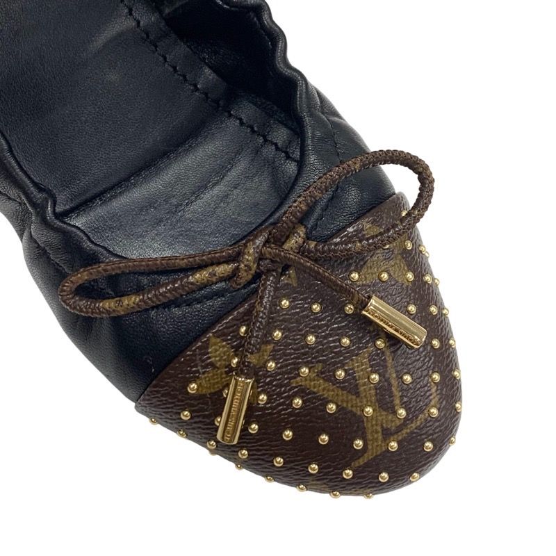 Louis Vuitton Flirty Line Monogram Flat Shoes Leather Black Brown Gold Ballet