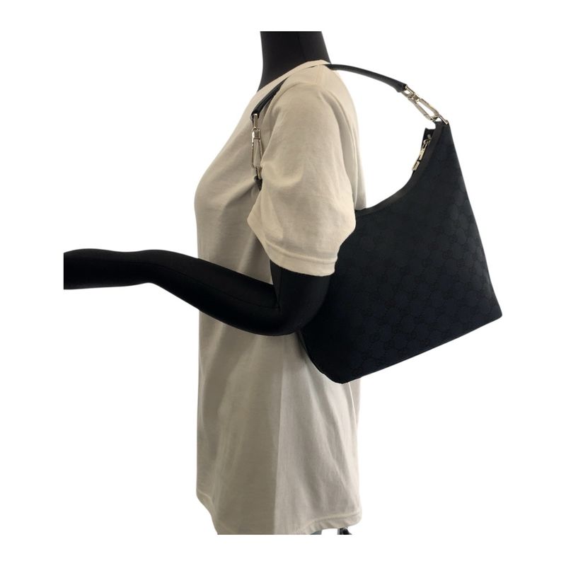 Gucci Black Silver Hardware GG Canvas 000 0602 Shoulder Bag Shoulder Women