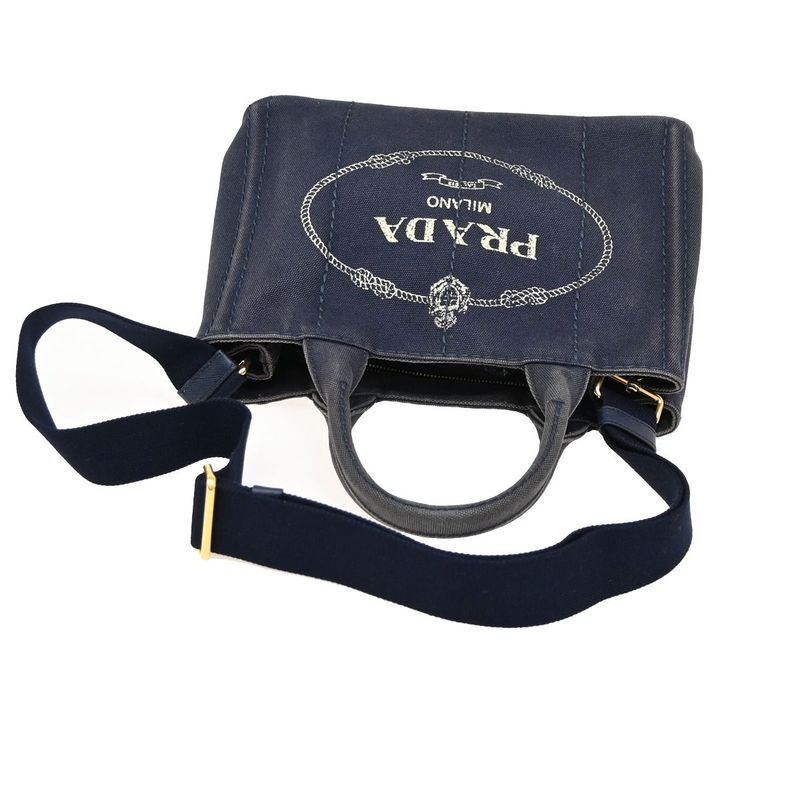 Prada Canapa 2WAY Shoulder Handbag Canvas Blue 86ka843