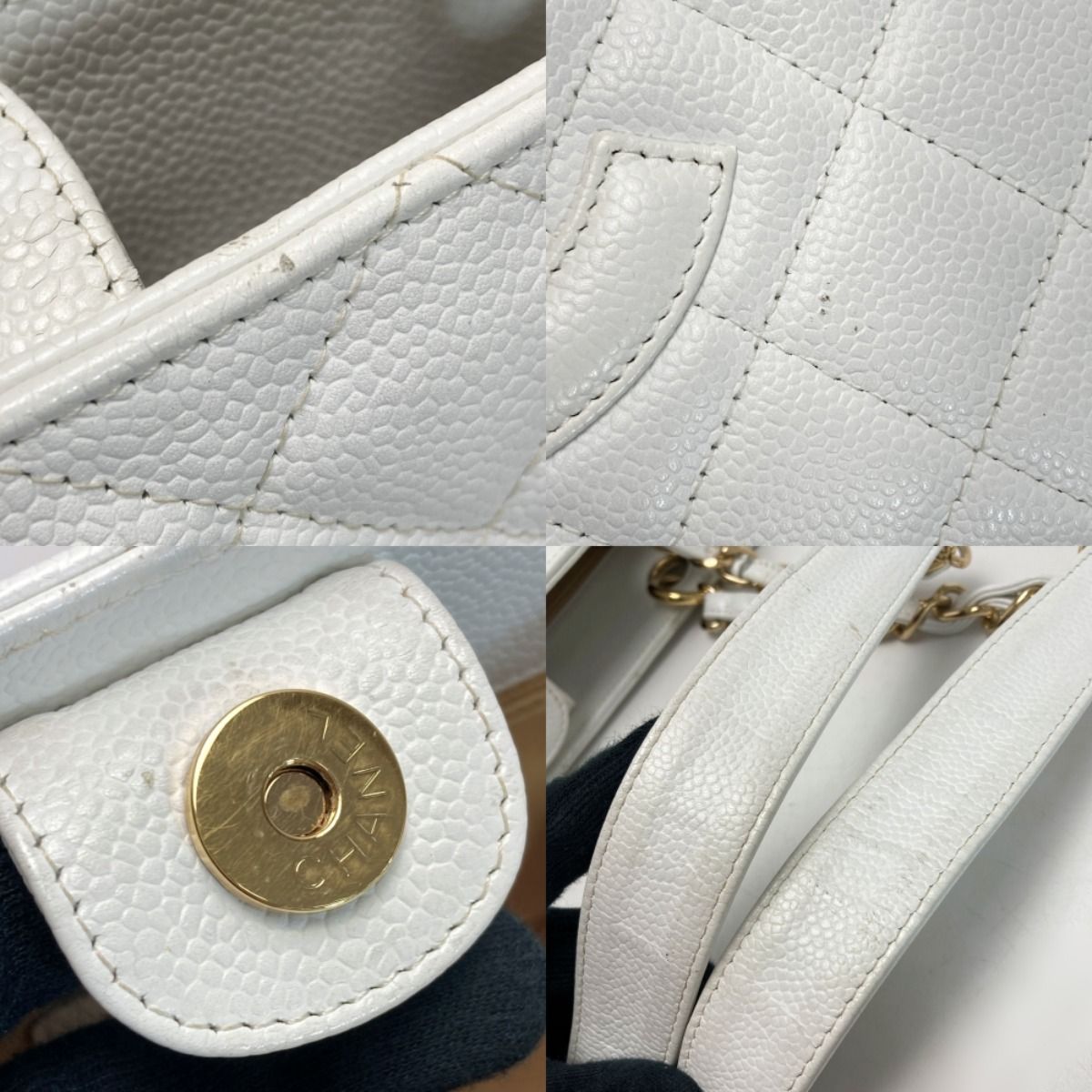 Chanel Cocomark Matelasse Pst Chain Tote Bag A50994 White Caviar Skin Gold