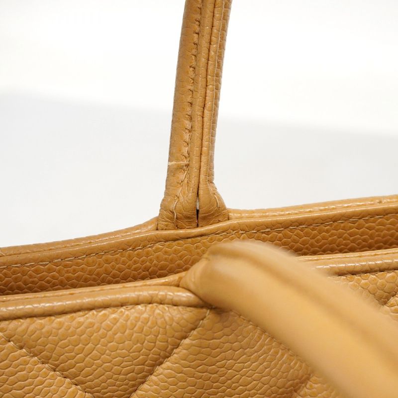 Chanel Tote Bag Revival Tote Caviar Skin Beige Gold Hardware Women's