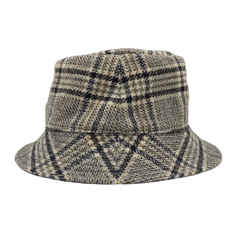 Celine Hat Wool Cotton Brown Triomphe Logo Check Bucket