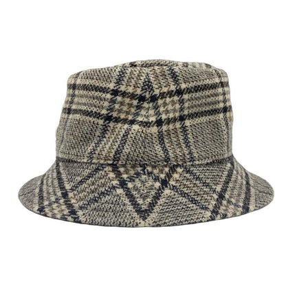 Celine Hat Wool Cotton Brown Triomphe Logo Check Bucket
