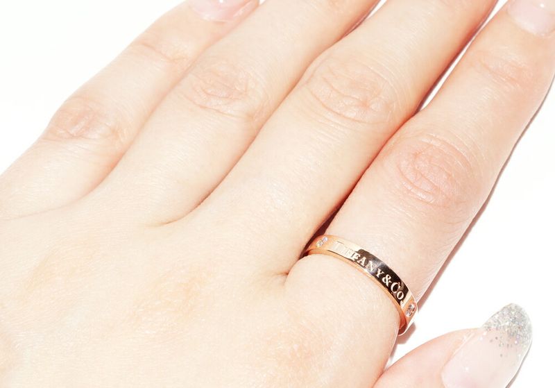 Tiffany & Co Ring 18K Pink Gold Diamond 3P (007ct) T&CO Band Ring With Flat