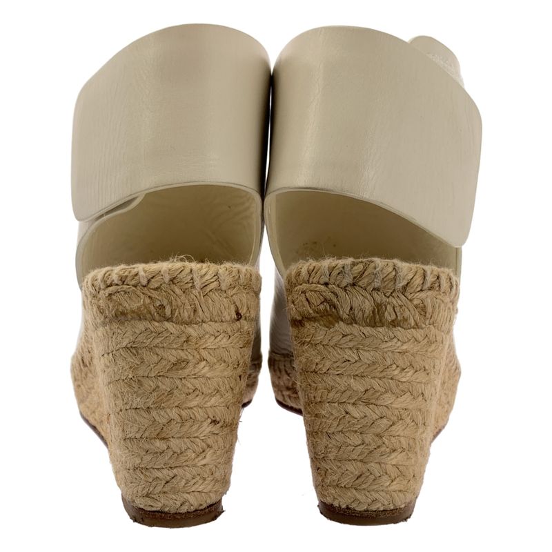 Celine Leather Espadrille Wedge Sole Sandals - 35 - White Beige - Women's