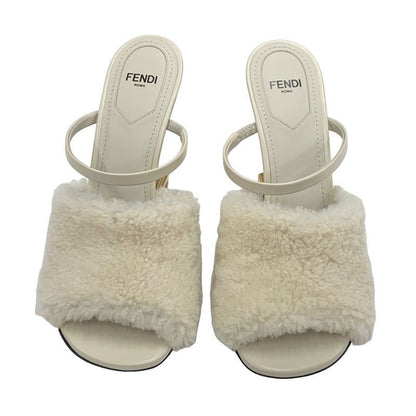Unused Fendi First Sandals Mule Party Shoes Metal Heel Sheepskin Beige