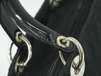 Authentic Christian DIOR Lady Dior Cannage Handbag Nylon Black Lady Dior Bag