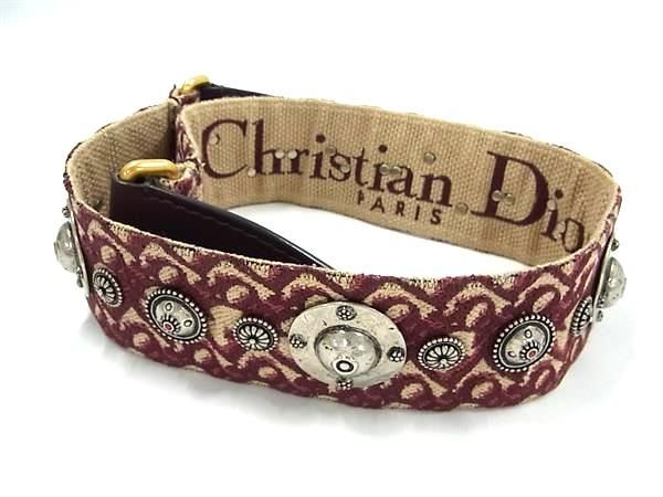 Christian Dior Trotter Embroidery Canvas Bag Shoulder Strap Bordeaux