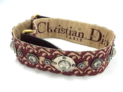 Christian Dior Trotter Embroidery Canvas Bag Shoulder Strap Bordeaux