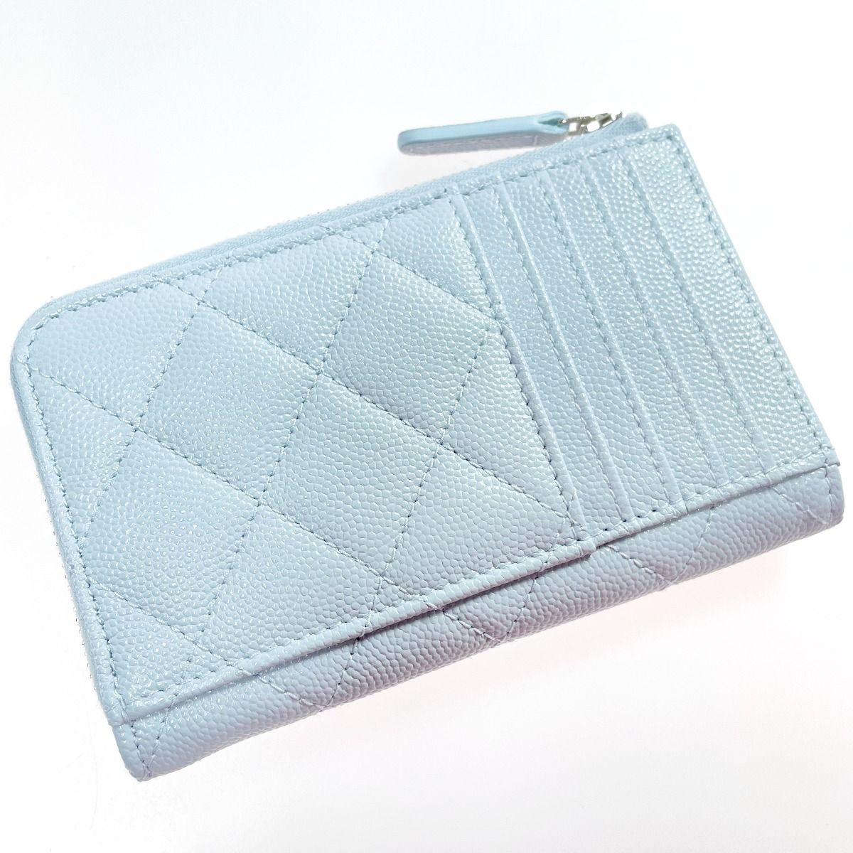 Chanel Matelasse Card Case Ap3836 Light Blue Coco Mark Caviar Skin Coin Case