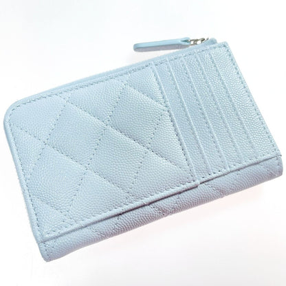 Chanel Matelasse Card Case Ap3836 Light Blue Coco Mark Caviar Skin Coin Case