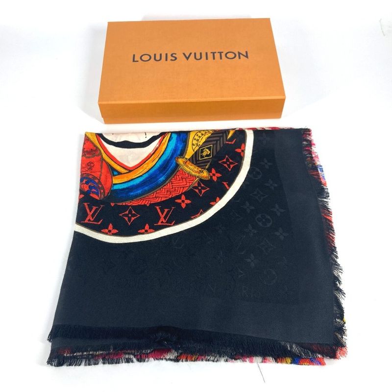 Louis Vuitton Shawl Monogram Kabuki Sticker Mp1944 Silk Black