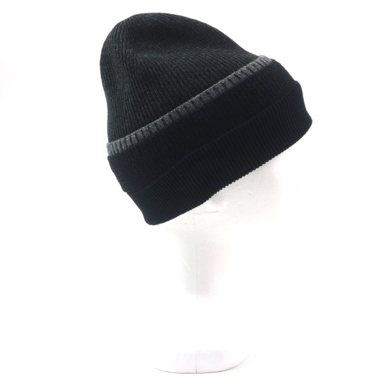 Louis Vuitton Cashmere Wool LV Logo Embroidered Knit Cap Gray Black Navy M