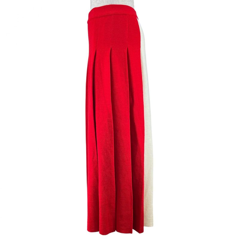 Gucci 23SS 727146 100% Wool Long Length Pleated Skirt Red S Made In Italy