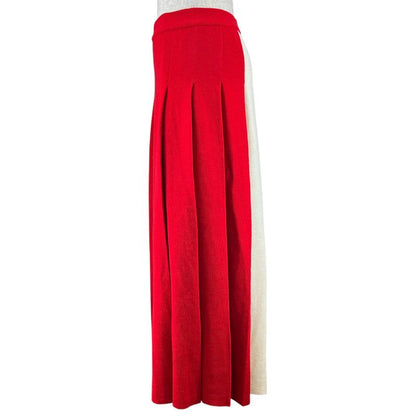 Gucci 23SS 727146 100% Wool Long Length Pleated Skirt Red S Made In Italy