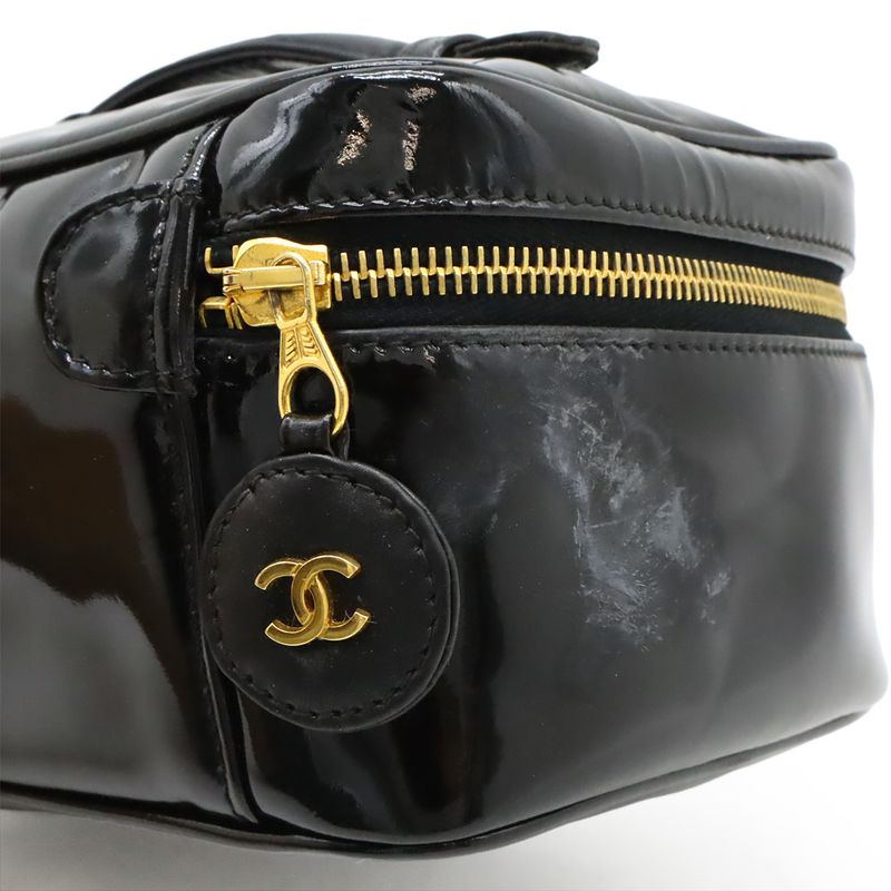 Chanel Coco Mark Enamel Vanity Bag Handbag Cosmetic Pouch Makeup Pouch Patent