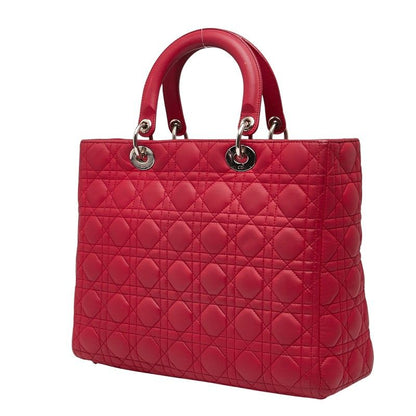 Dior Lady Dior Cannage Large Handbag Shoulder Bag 2WAY Red Leather Women's Dior