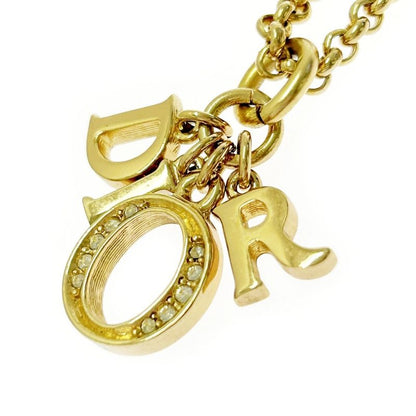 Christian Dior GP Rhinestone Dior Logo Necklace Women's Gold 363891 Necklace