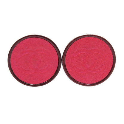 Chanel Coco Mark Coco Button 00A Leather Metal Pink Earrings Accessories 1638