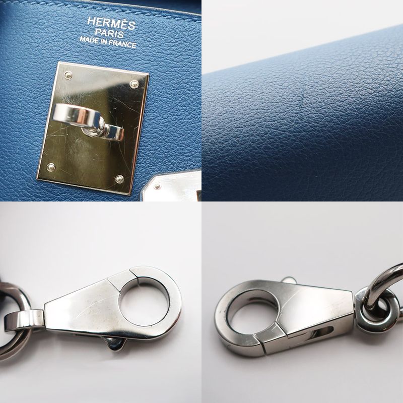 Hermes Kelly 32 D Engraved Handbag Verso Evercolor Silver Hardware