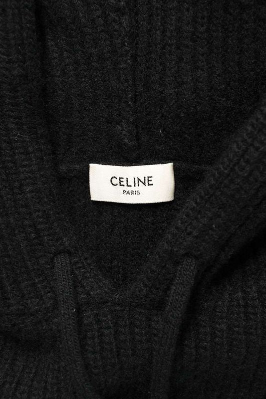 Celine Ry01k0zpy Leather Logo Patch Pullover Knit Hoodie Men's M