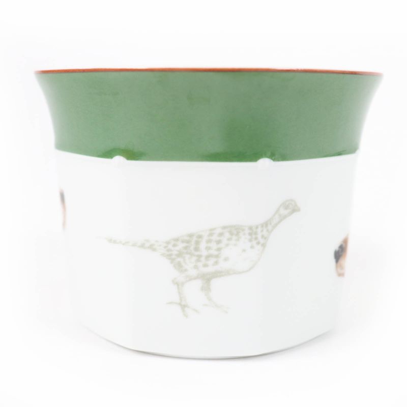 Hermes Pottery Cup And Saucer English Setter Dog Pattern Set Of 2 Green White