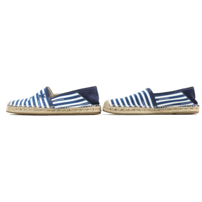 Louis Vuitton LV Logo Embroidery Striped Pattern Partially Suede Espadrilles