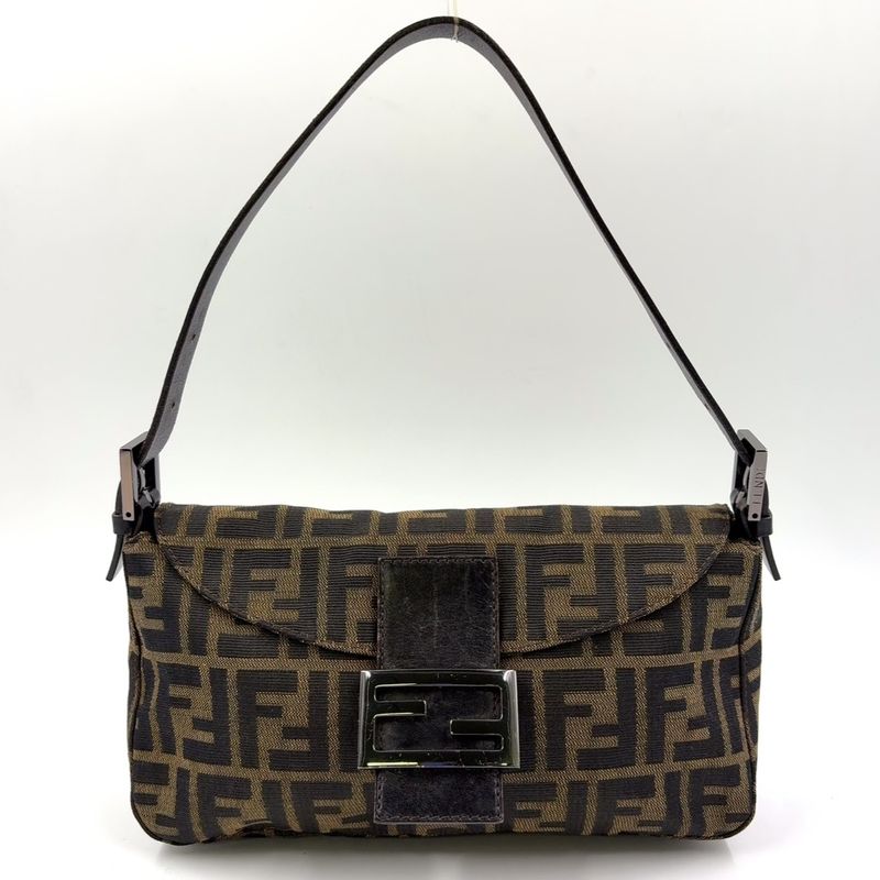Fendi Mamma Bucket Zucchino Leather X Canvas Dark Brown X Beige Shoulder Bag